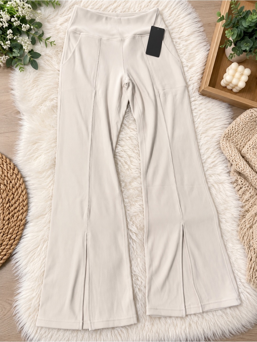 High-Rise Cream Flared Seam-Detail Pants
